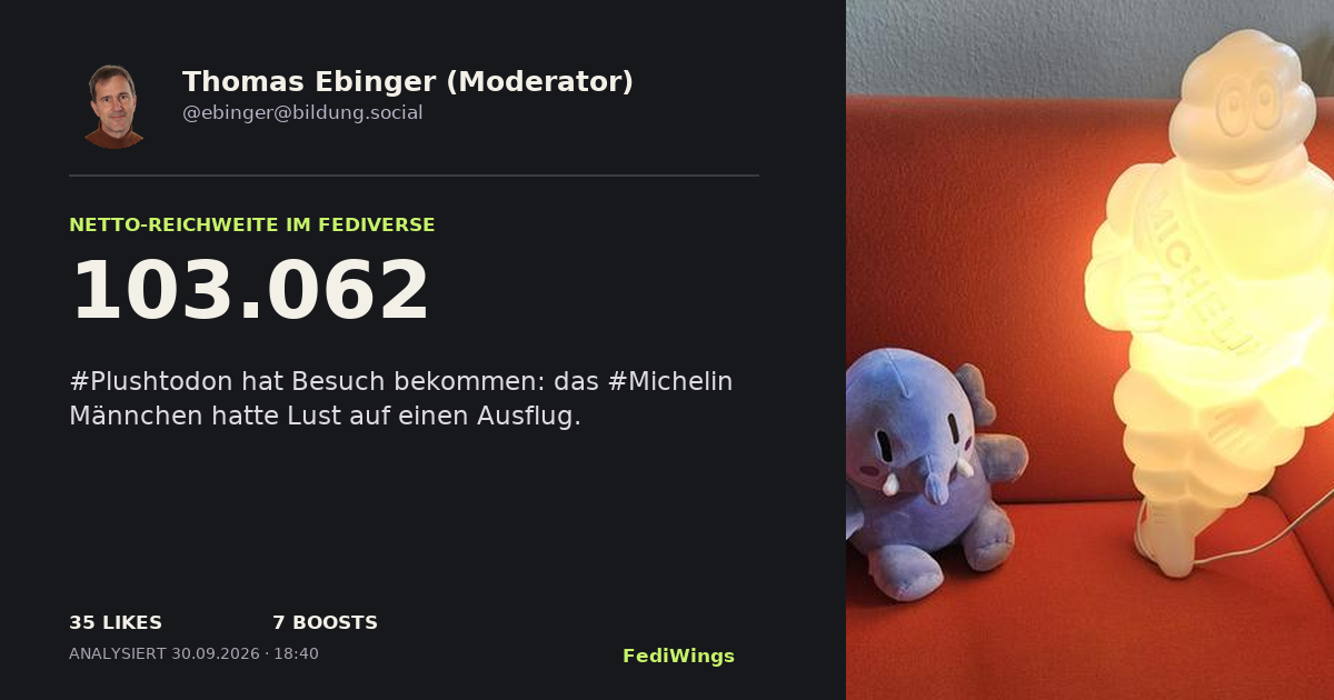 FediWings Card von @ebinger@bildung.social mit 103062 Netto-Reichweite