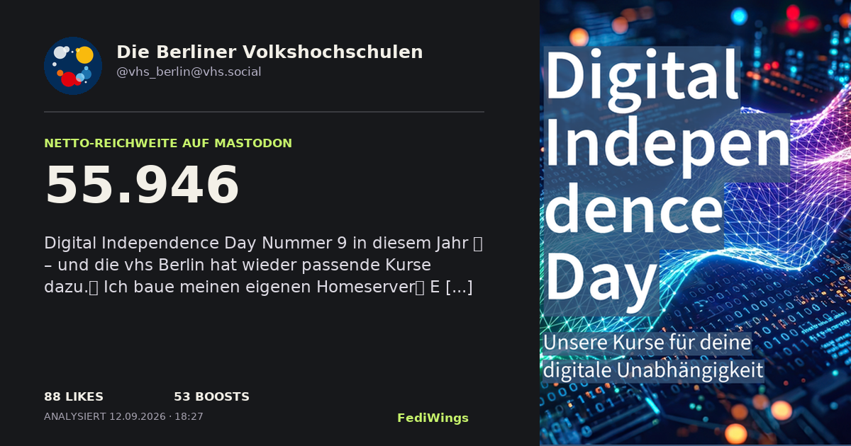 FediWings Card von @vhs_berlin@vhs.social mit 55946 Netto-Reichweite