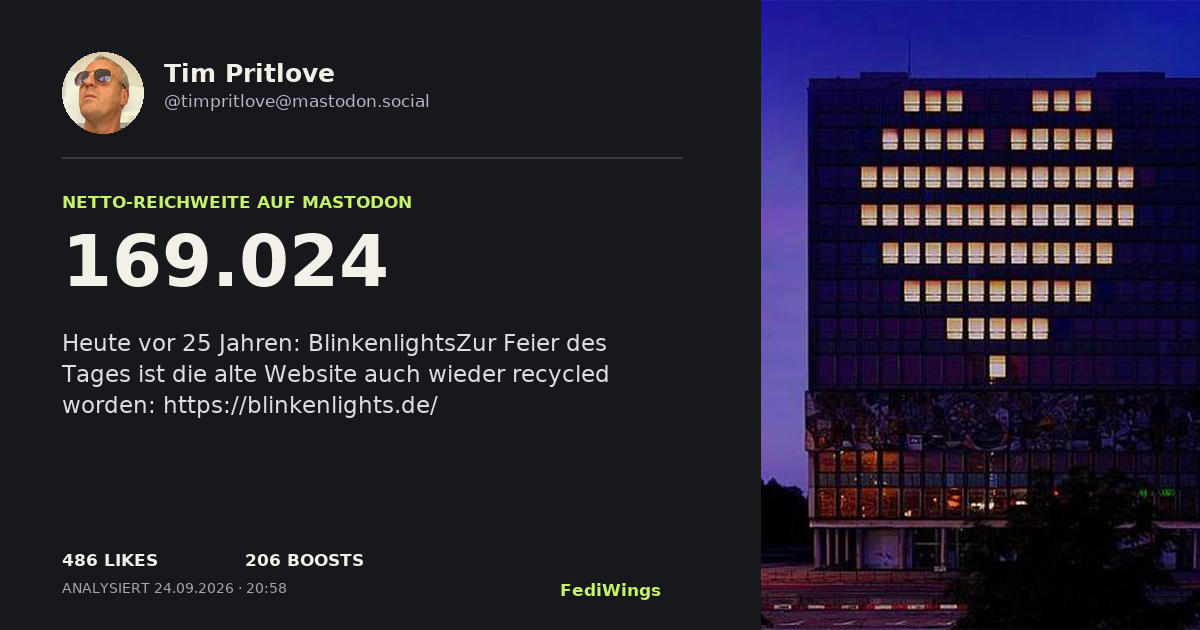 FediWings Card von @timpritlove@mastodon.social mit 169024 Netto-Reichweite